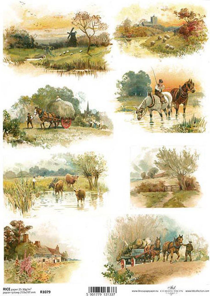 ITD Reispapier Decoupage Bastelpapier, ländliche Atmosphäre A4 R1079