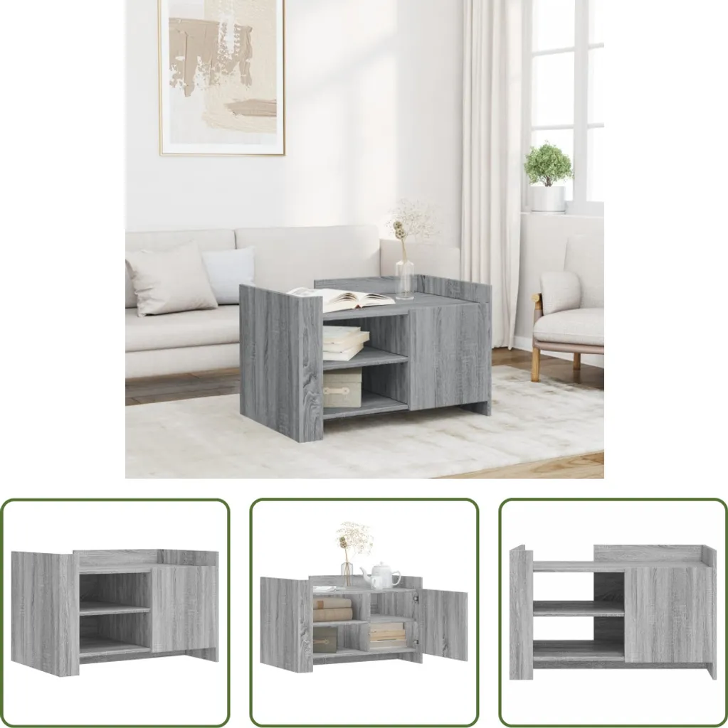 The Living Store Tavolino grigio Sonoma 80x50x50 cm in materiale ligneo