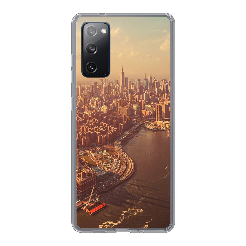 MuchoWow Handyhülle Schutzhülle Hülle für Samsung Galaxy S20 FE New York - Skyline - Gold Silikon Softcase Handy Hülle - Abdeckung