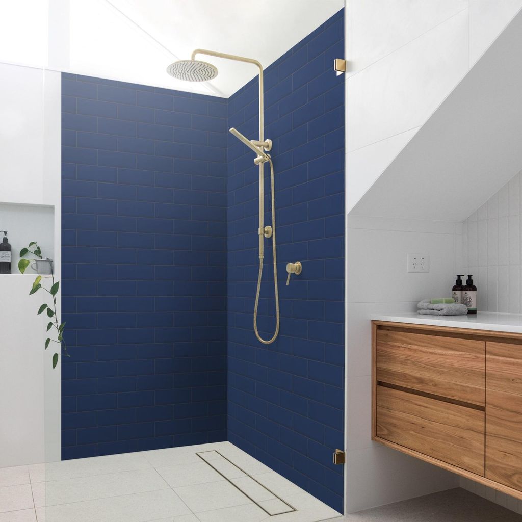 Duschrückwand Muster selbstklebend - 0.61 mm Wandpaneel wasserfest Design blau Fliesenoptik Illustration Badrückwand fugenlos Premium matt 80x210 cm