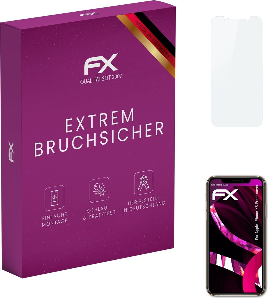 atFoliX FX-Hybrid-Glass Displayfolie kompatibel mit Apple iPhone XS (Front cover) Glasfolie