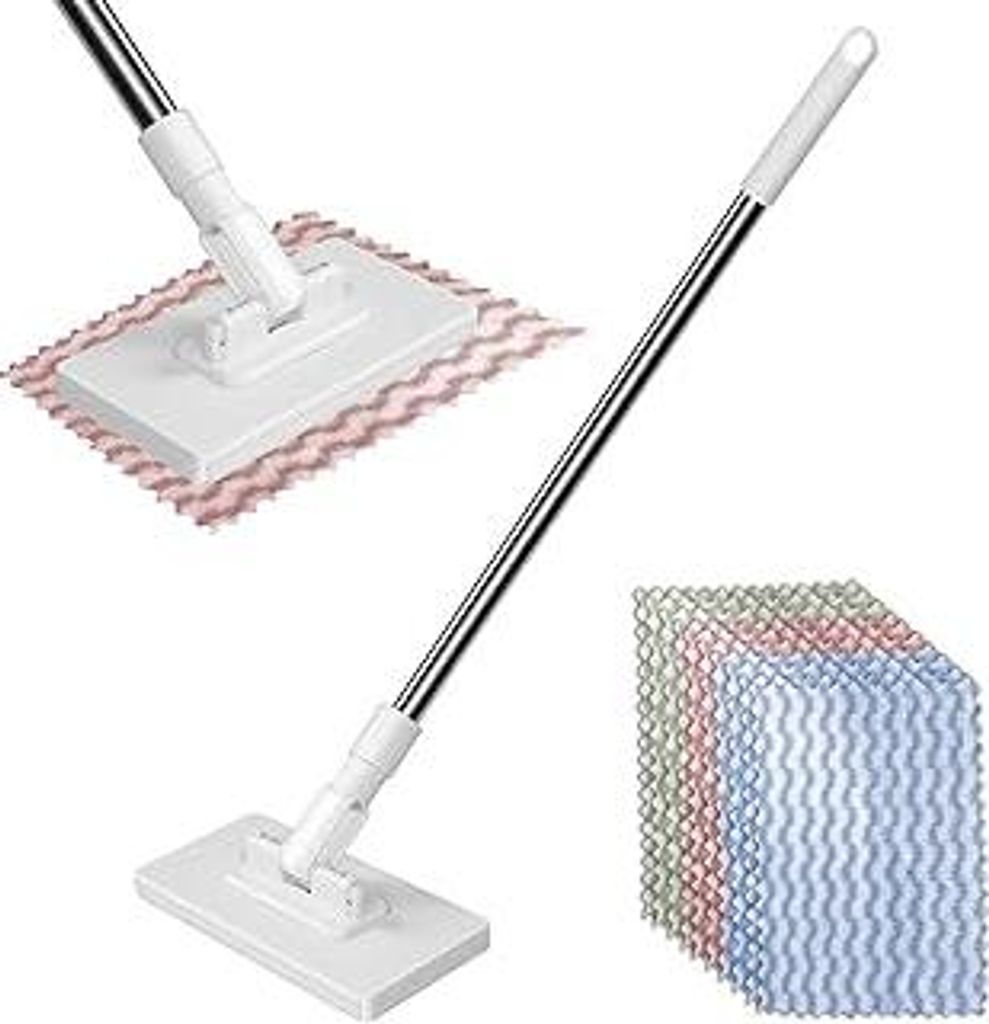 1 Wischmopp Mit Druckklemmsystem,Automatische Demontage Auf Knopfdruck Wischer Boden Kein Händewaschen Nötig Bodenwischer Mop Set,10 Wiederverwen...
