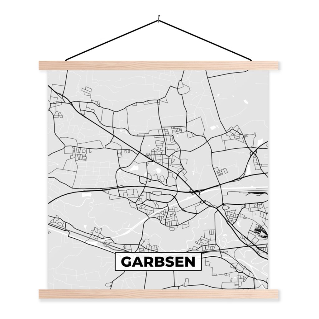 MuchoWow Textilposter Karte - Deutschland - Garbsen - Stadtplan 60x60 cm mit holzfarbenen Rahmen - Wanddekoration