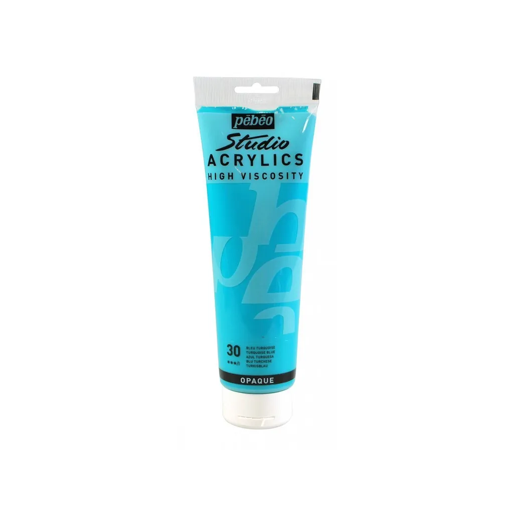 Peinture acrylique Bleu turquoise en tube de 250 ml rendu mat et lisse