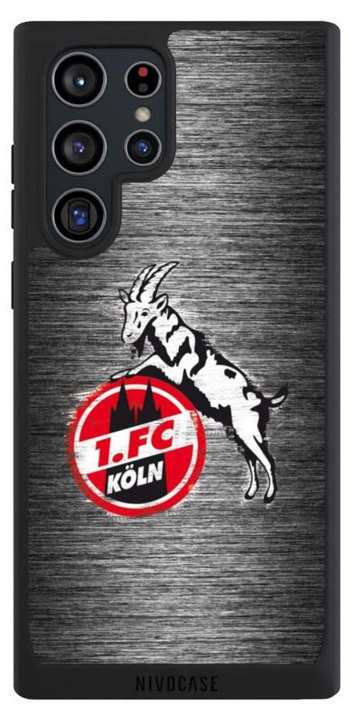 NIVOCASE Handyhülle für Samsung Galaxy S22 Ultra Hülle NIVOpure Case Schwarz 1. FC Köln Metallic Look Offizielles Lizenzprodukt