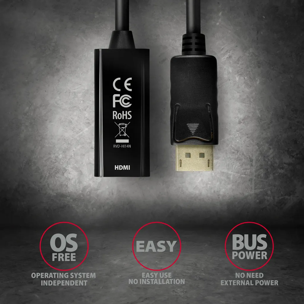 Convertitore Attivo DisplayPort a HDMI AXAGON RVD-HI14N 4K Nero - 5