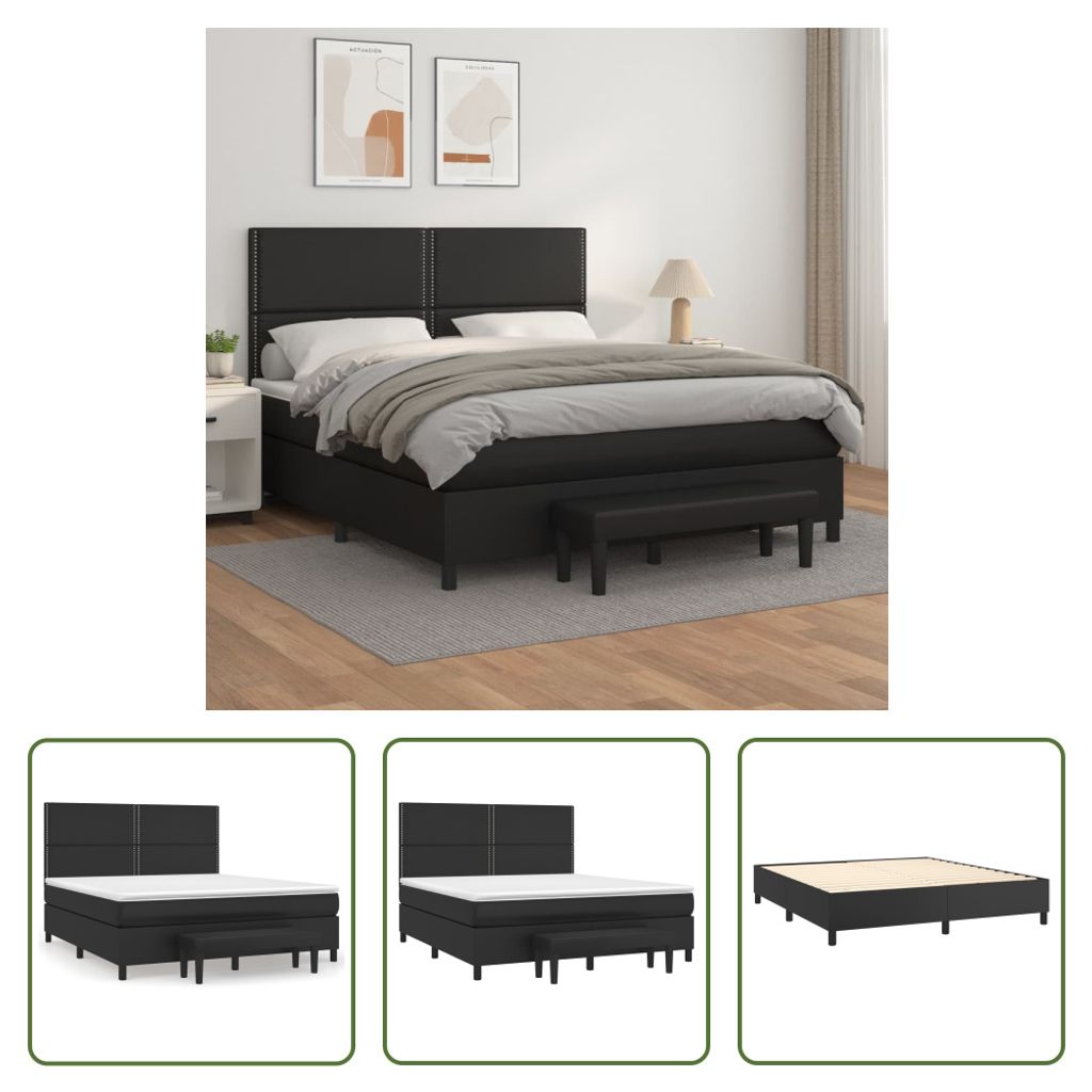 The Living Store Boxspringbett mit Matratze Schwarz 180x200 cm Kunstleder