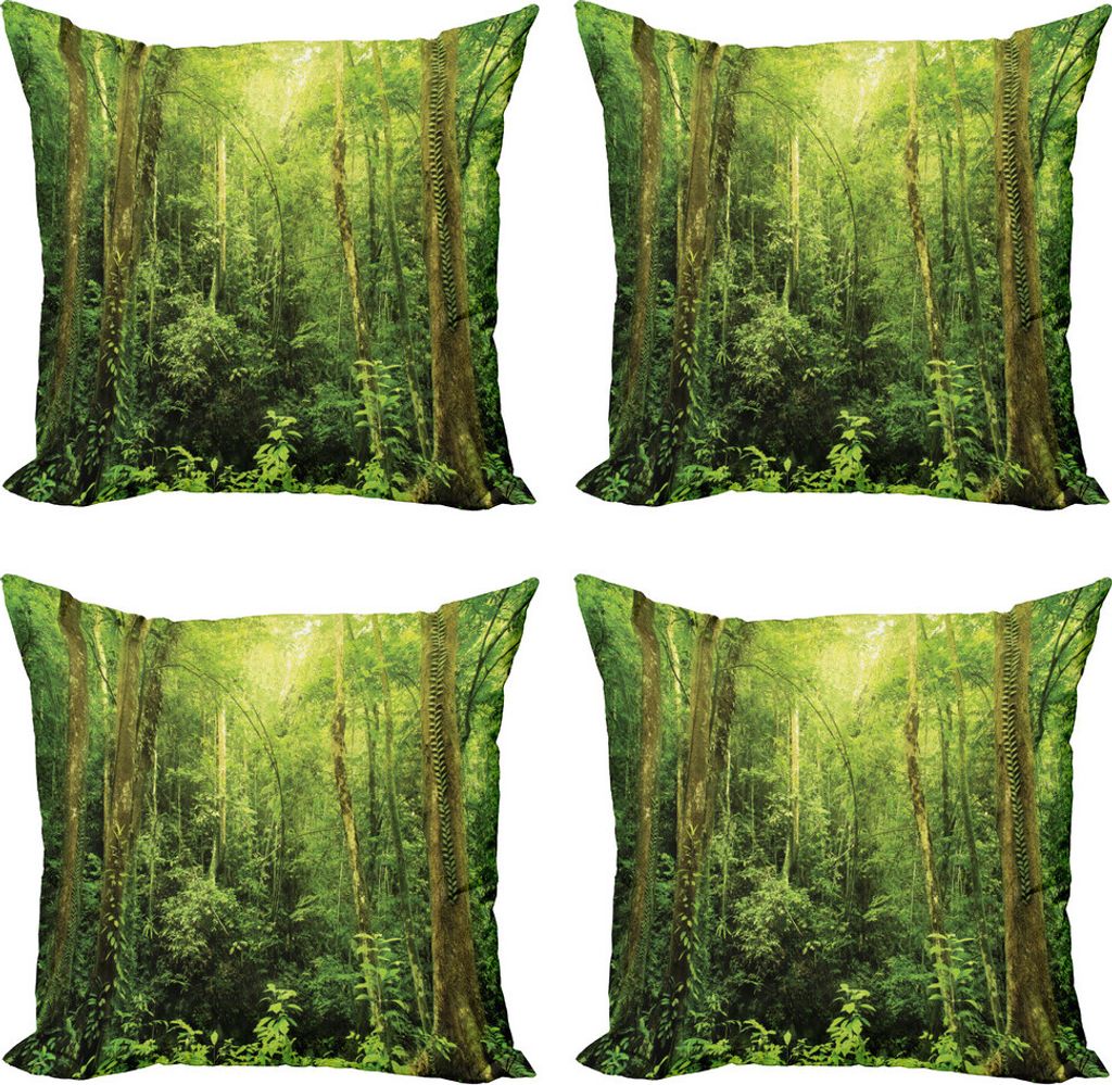 ABAKUHAUS Regenwald Kissenbezug Set (4 Stück), Regenwald-Landschaft, Moderner Doppelseitiger Digitaldruck, 40 cm x 40 cm, Grün