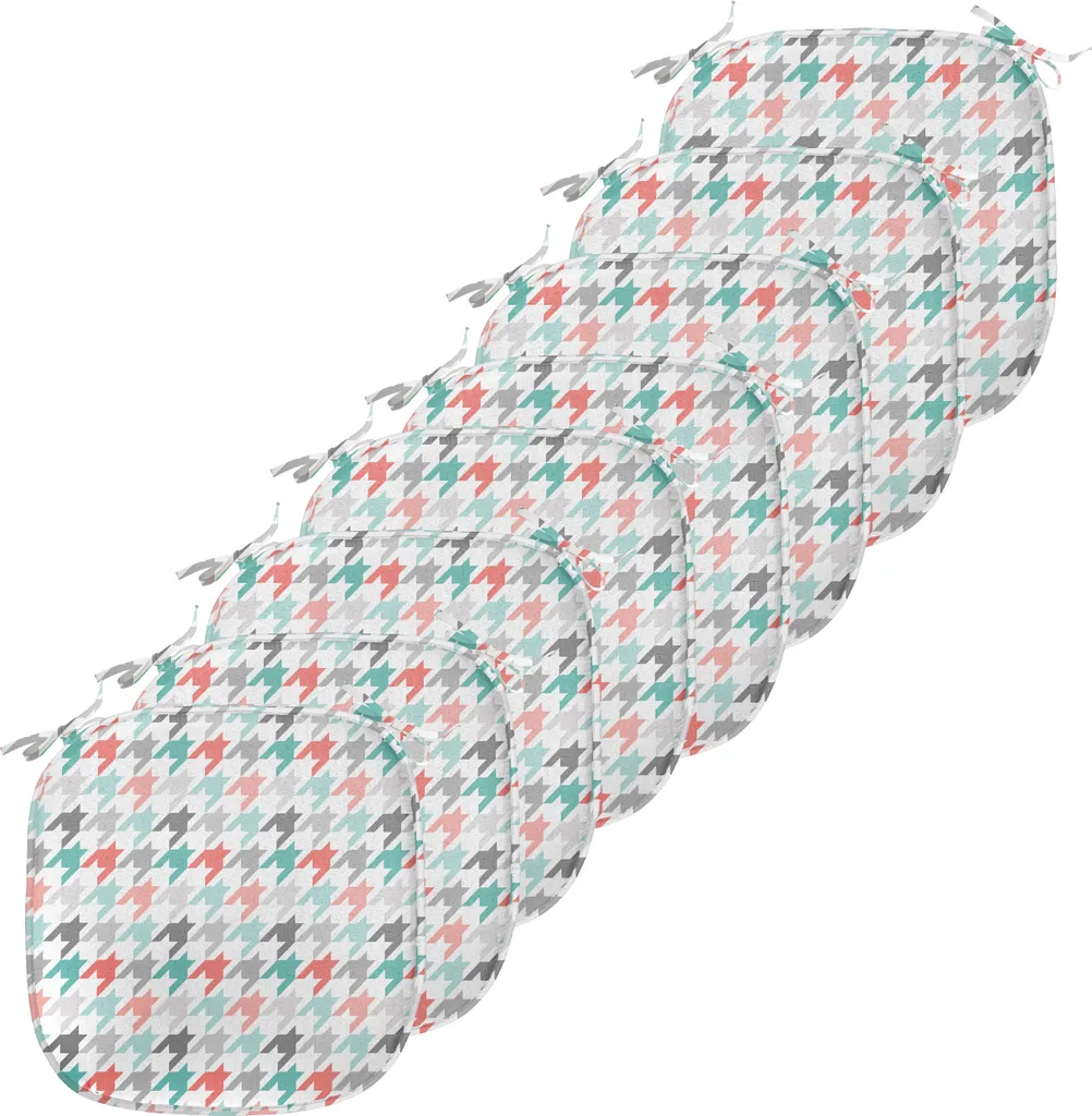 Coussin de Siège Imperméable à Motifs Pied-de-Poule Rose et Menthe x8