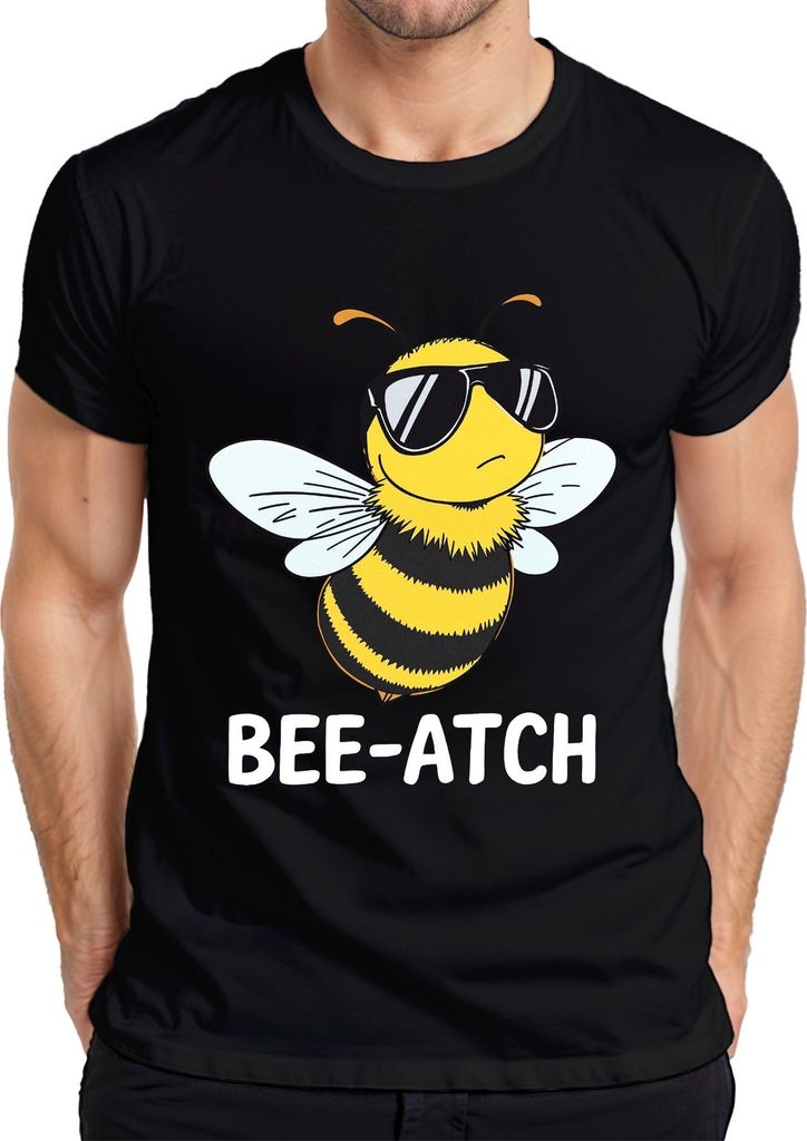 BEE-ATCH Lustige Biene Sonnenbrille Frech Honigbiene Geschenk Herren T-Shirt, Schwarz, XL
