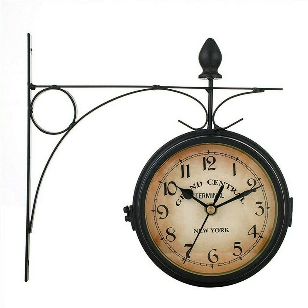 Bahnhofsuhr doppelseitig Station Clock Vintage Uhr Küchenuhr Deko Uhr Wanduhr 