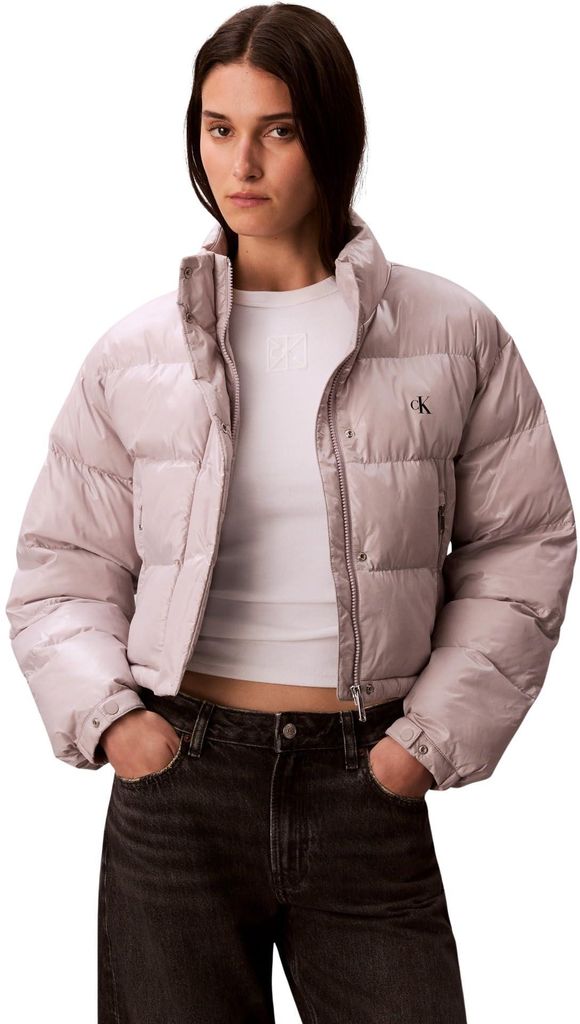 Calvin Klein dames pufferjas, model Shine Cropped, grijs Productafbeelding 