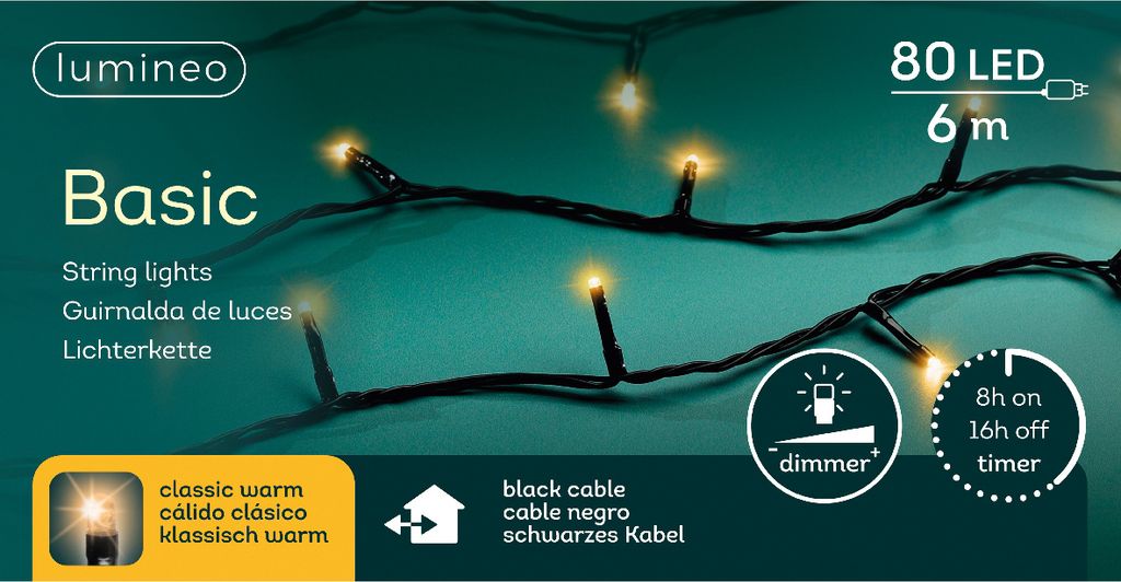 LED Lichterkette Klassisch Weiß, Kabelfarbe:schwarz, Produktbild 