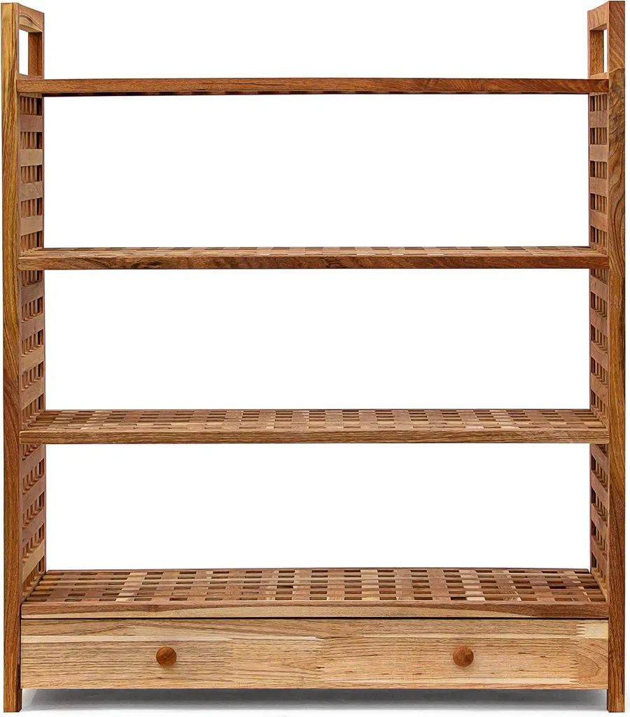 Meuble à chaussures en bois naturel 4 étages et tiroir de rangement