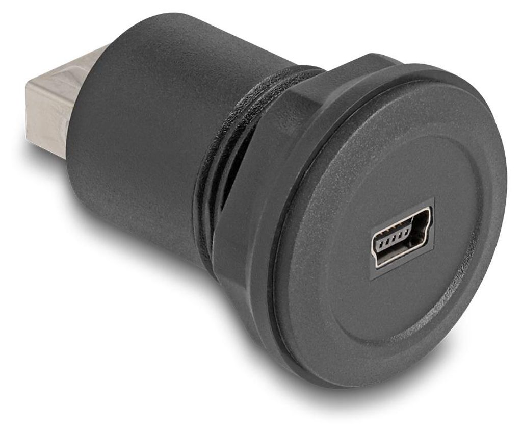 Einbaubuchse Mini-USB-B 2.0 > USB-A 2.0 (schwarz) Produktbild 