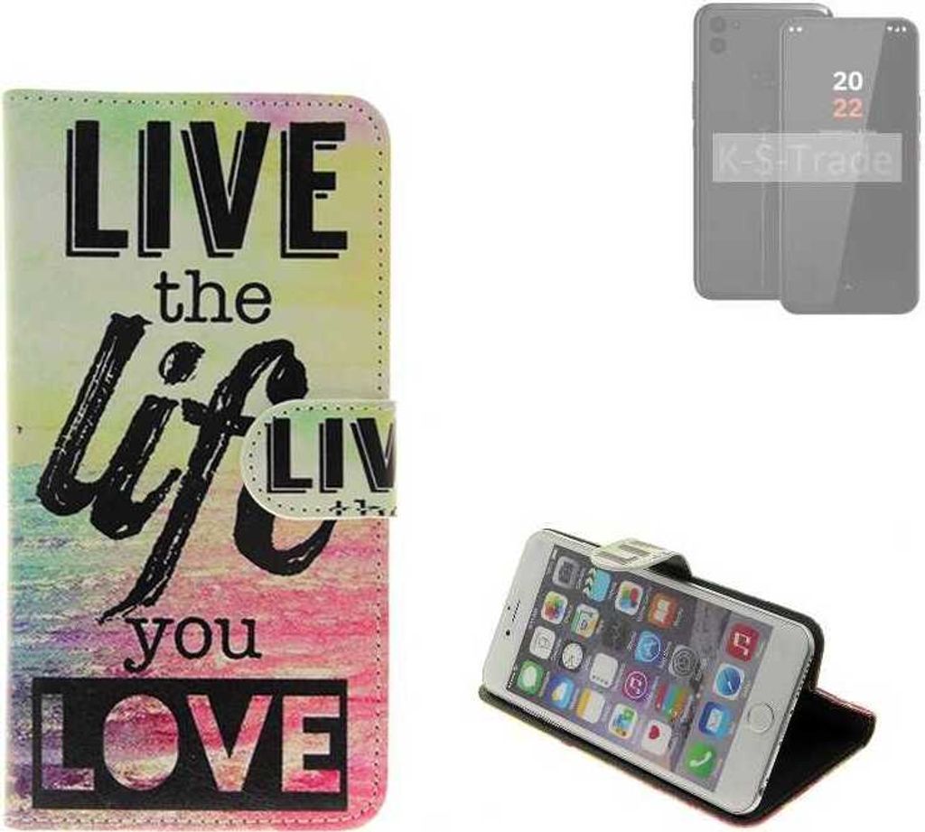 K-S-Trade Schutzhülle Handyhülle kompatibel mit Volla Phone 22 360° Wallet Case “live life love“ Klapphülle Tasche Etui Smartphone Flip cover