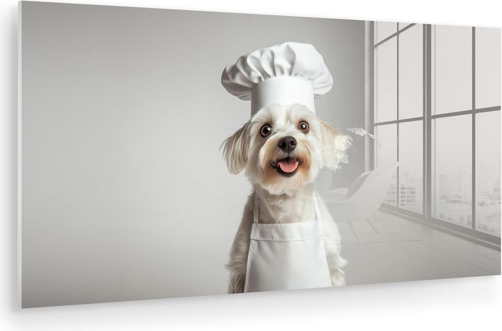 MuchoWow Glasbilder - Bilder auf Wandbild - Foto auf Glas Hund - Weiß - Koch 40x20 cm Wanddekoration aus Glas - Acrylglasbild - Acrylbilder - Mode...