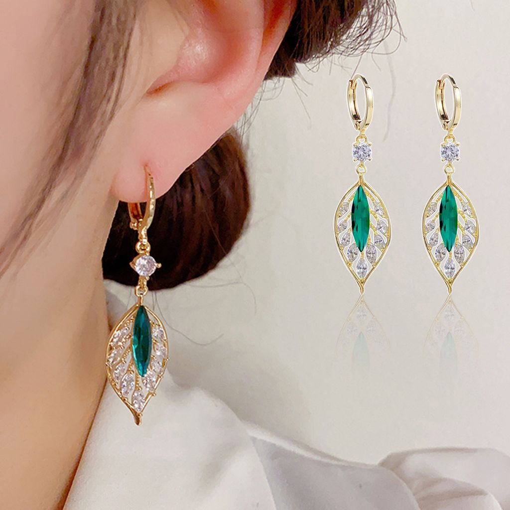 1 Paar Retro-Ohrringe, Strass-Blatt-Creolen, geometrischer Anhänger, atemberaubender Statement-Schmuck für Frauen