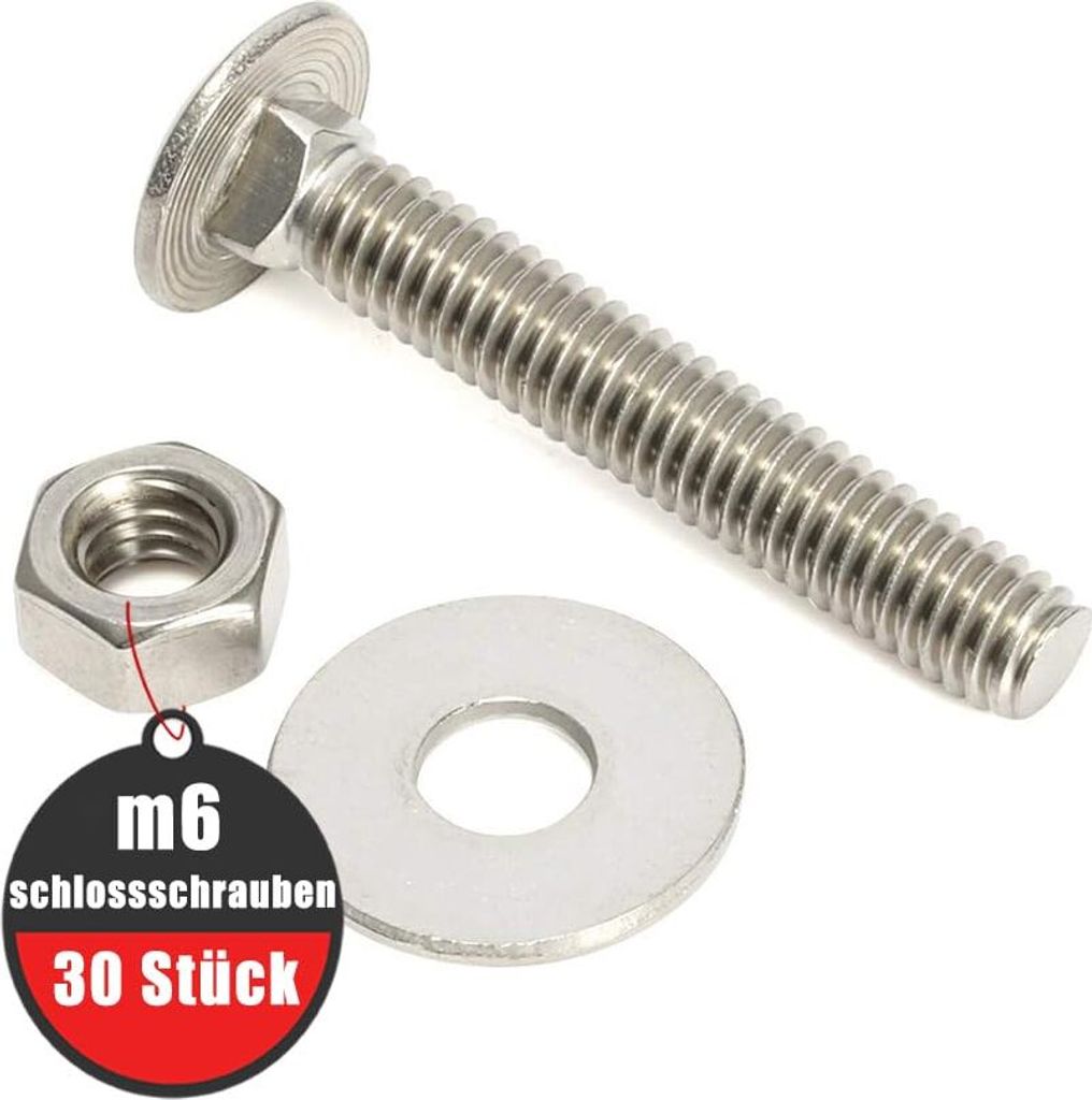 Schlossschrauben M8×40 Verzinkt(30 Stück), mit Sechskant-Flanschmutter, aus Kohlenstoffstahl, Flachrundkopfschrauben