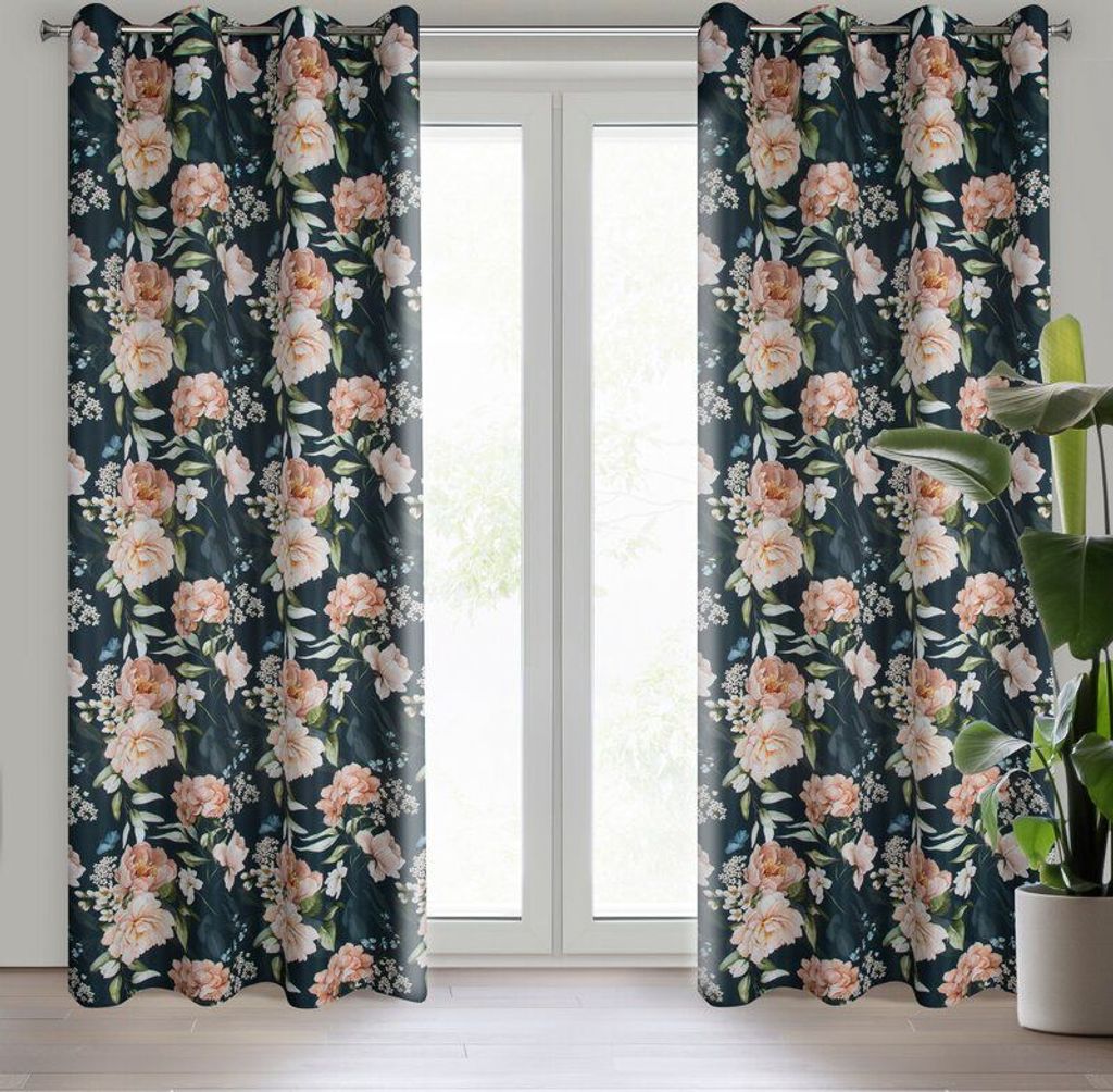 Vorhang SALMA schwarz rosa 140x270 cm Ösen Ösenvorhang
