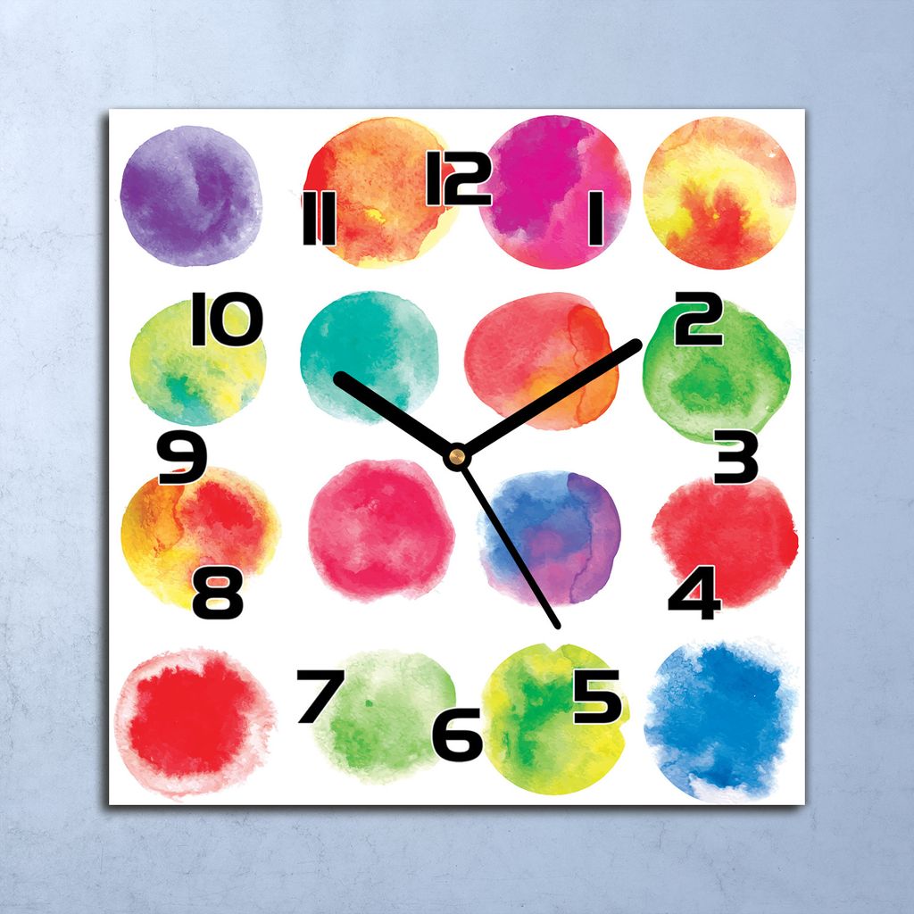 Wanduhr Echt-Glas-Küchenuhr Große Bunte Kreise Quarz 30x30 Deko Bilder