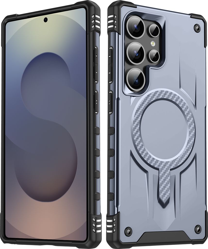 Magnetisch Hülle für Samsung Galaxy S25 Ultra, Dual Layer PC TPU Stoßfest Handyhülle Grau