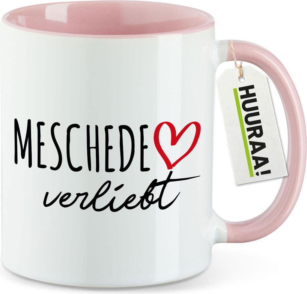 Huuraa Kaffeetasse Meschede verliebt 330ml Rosa Keramik Kaffeebecher Geschenkidee