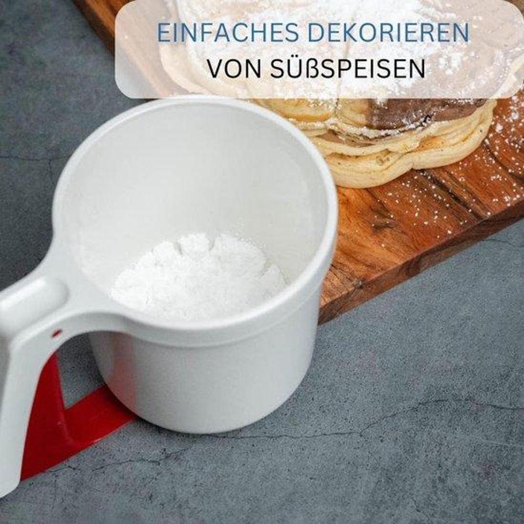 Sehr feinmaschiges Einhand-Sieb mit Druckknopf, spülmaschinenfest, 250g, für Backen und Dekorieren