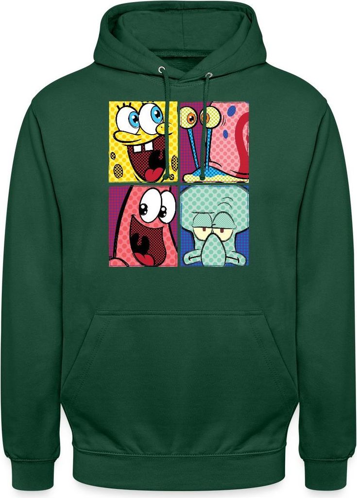 Spreadshirt SpongeBob Schwammkopf Patrick Gary Thaddäus Uni Hoodie, 3XL, Flaschengrün