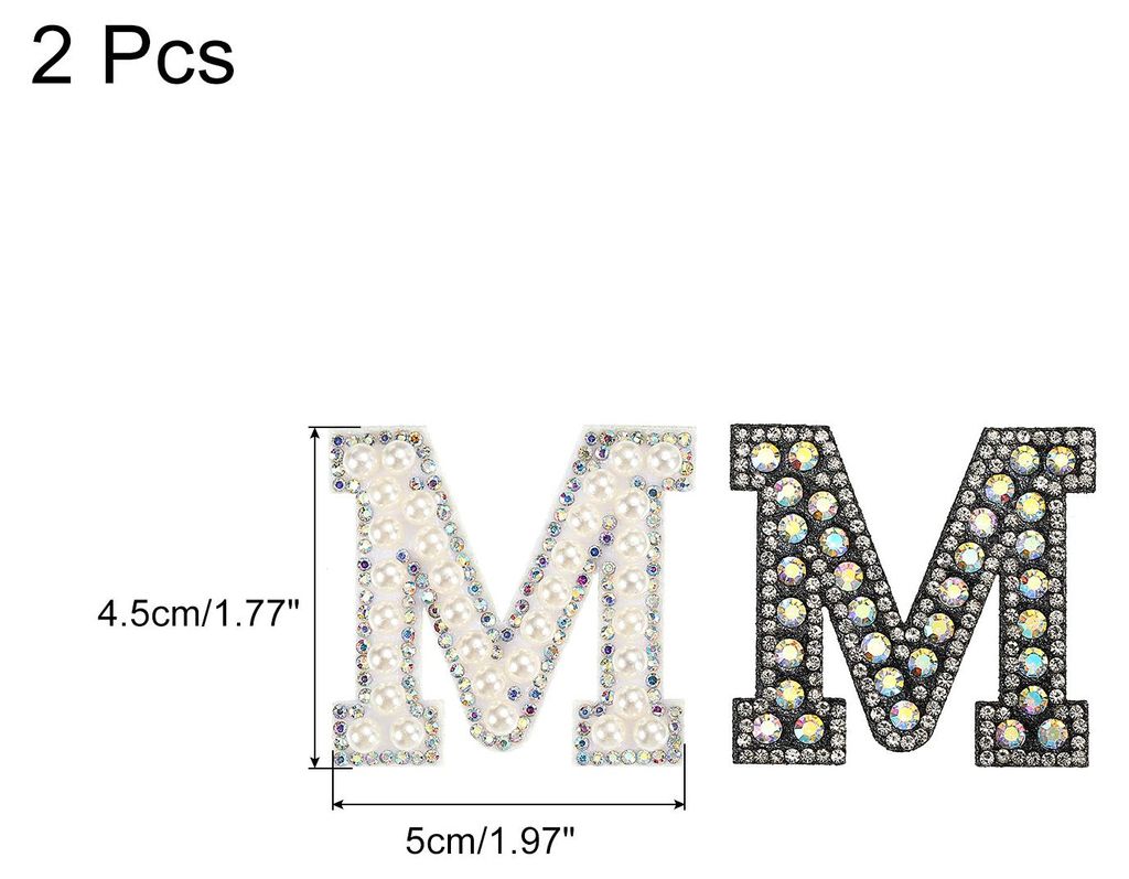 2 Stš¹ck Strass Buchstaben Patches M Schwarz Wei? Patch Glitze Alphabet Applikation Strass Perle Englisch Brief fš¹r DIY Kleidung Reparatur Hš...