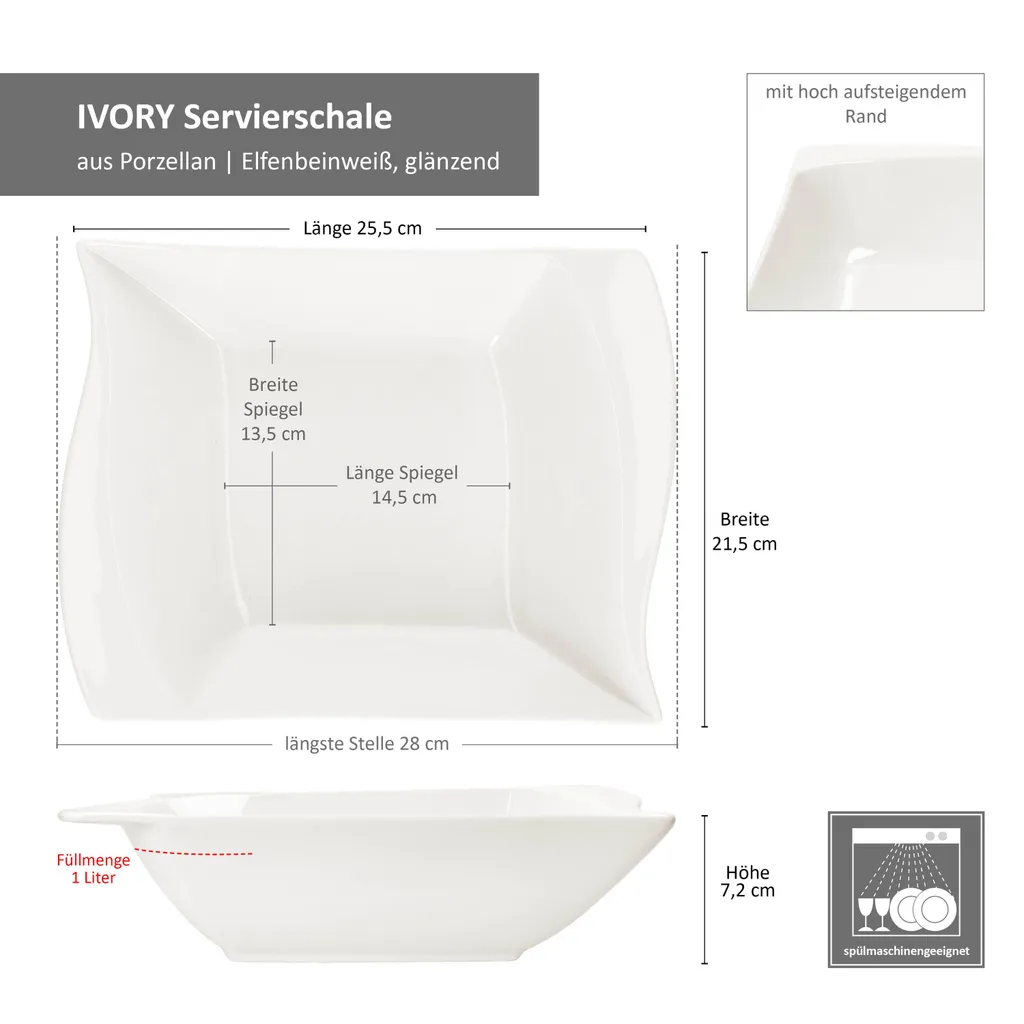Set 2 Ciotole Porcellana Avorio 1L Rettangolari | Stile e Qualità - 6