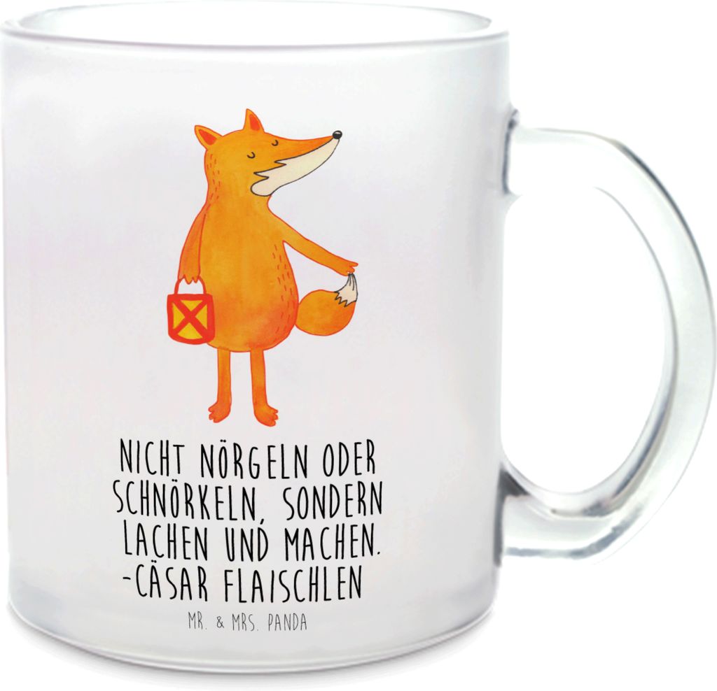 Mr. & Mrs. Panda Tee Tasse Fuchs Laterne - Transparent - Geschenk, Teetasse, glastasse, Sankt Martin, Glas, Positiv, Liebeskummer Spruch, Häferl, ...