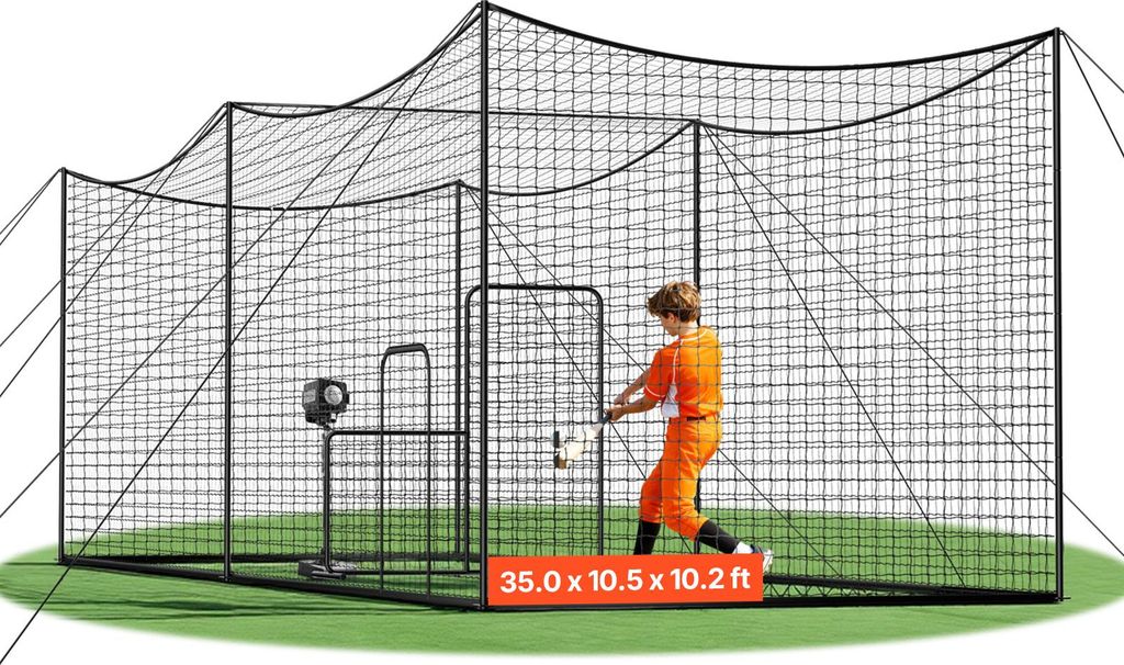 VEVOR Baseball Schlagkäfig (Rechteckig) Netz 10668x3200x3100 mm, Tragbares Trainingsnetz mit 45-lagigem & Geknotetem HDPE-Gewebe & Langen Position...