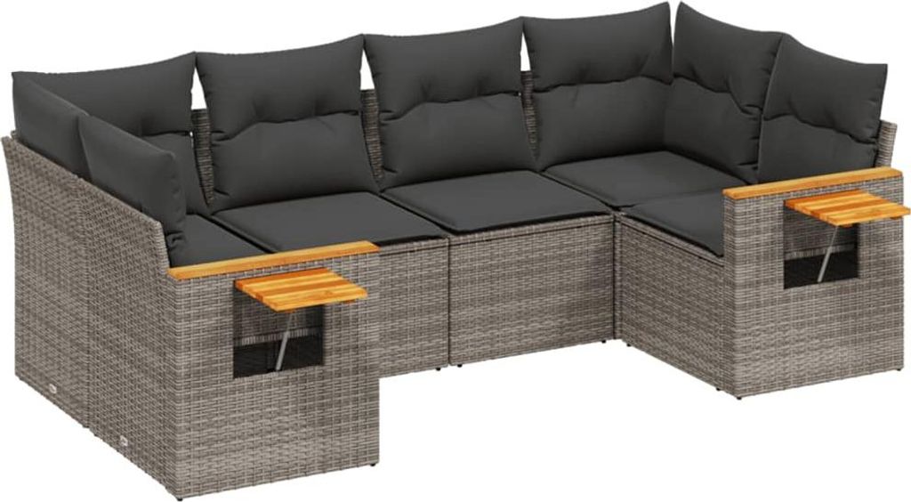 vidaXL 6-tlg. Garten-Sofagarnitur mit Kissen Grau Poly Rattan