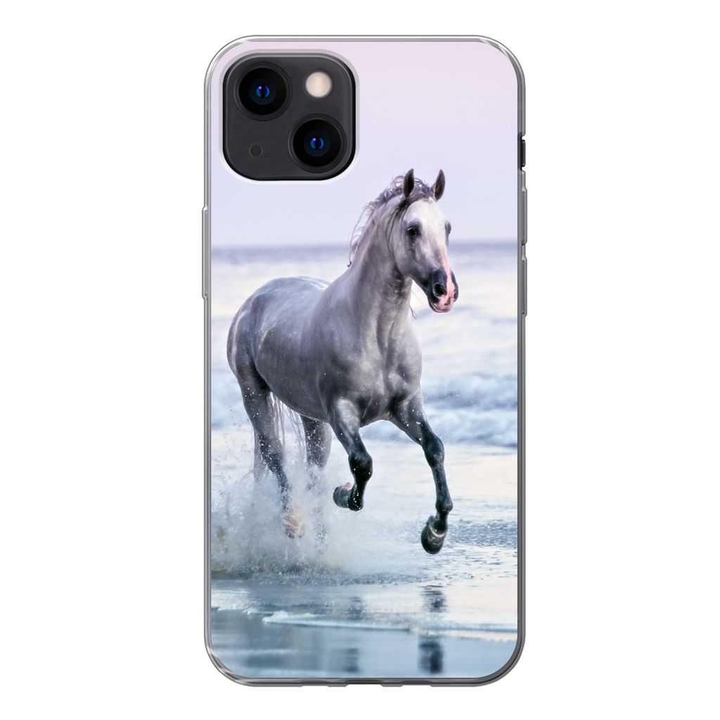 MuchoWow Handyhülle Schutzhülle Hülle für iPhone 13 mini Pferde - Luft - Meer Silikon Softcase Handy Hülle - Softcase