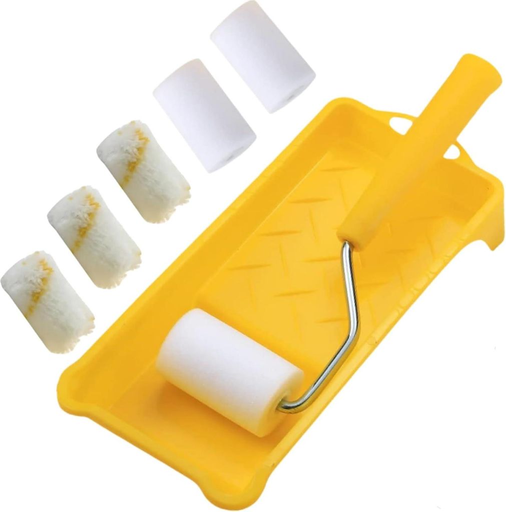 Kleines Farbroller-Set - Farbroller-Set - mit Tray - Pinsel - Rührstab für glatte und raue Wände