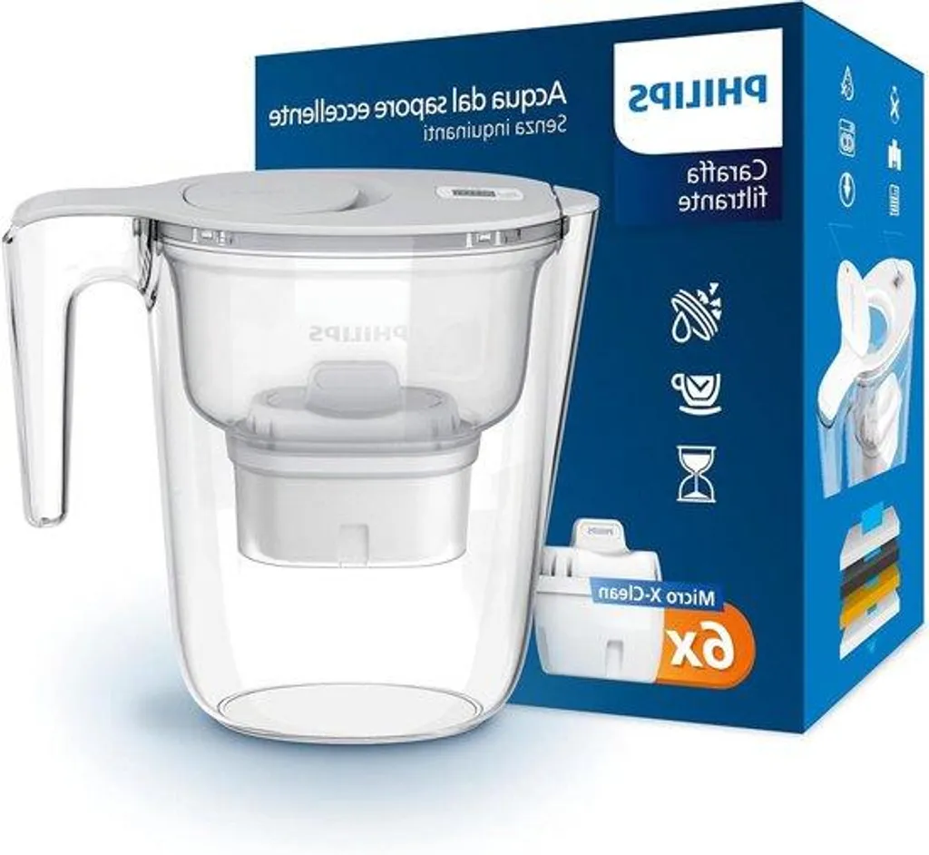Carafe d'eau filtrante 2,6 L blanche Pack XL 6 filtres et écran LCD
