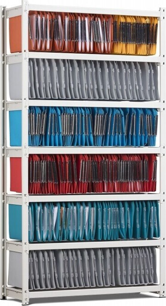 Hängeregister-Regal MAXIMUS | Grundregal | HxBxT 200x125x37cm | 6 Ebenen | offener Fachboden | bis 450 Hängehefter | Lichtgrau