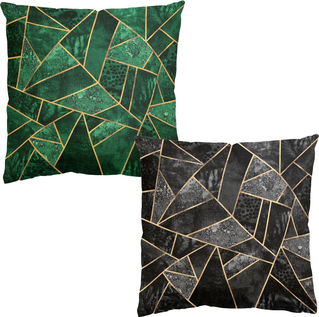Dekokissen 2-teilig Muster drinnen / Indoor Zierkissen Canvas waschbar Geometrisch grün Abstrakt Sofakissen ohne Füllung