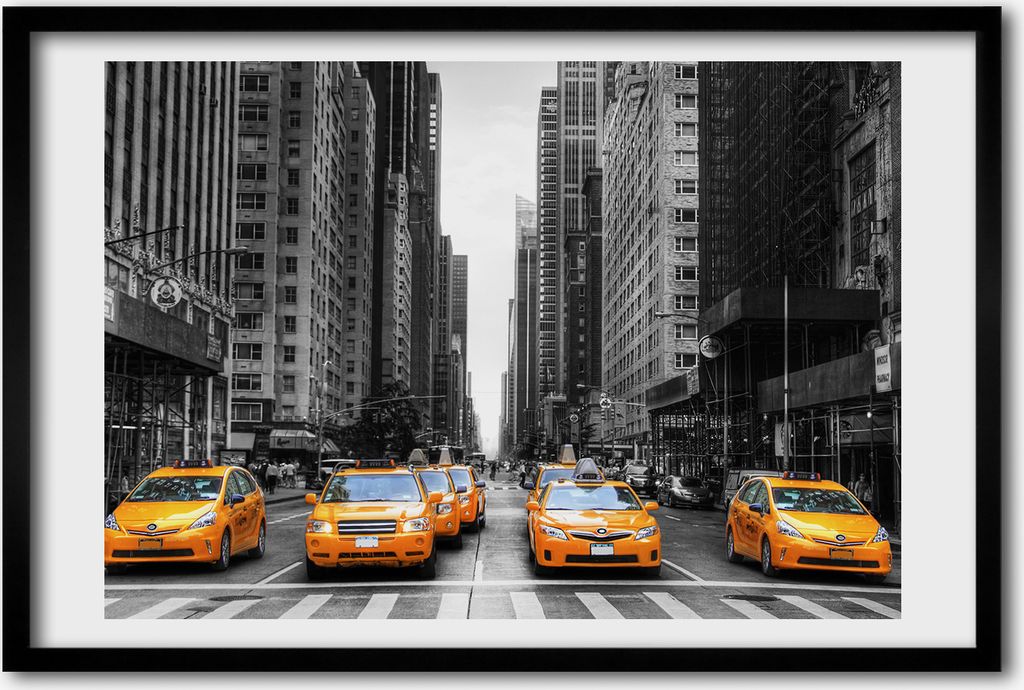 Bild 60x40 MDF-Rahmen, Wandkunst New Yorker Taxis