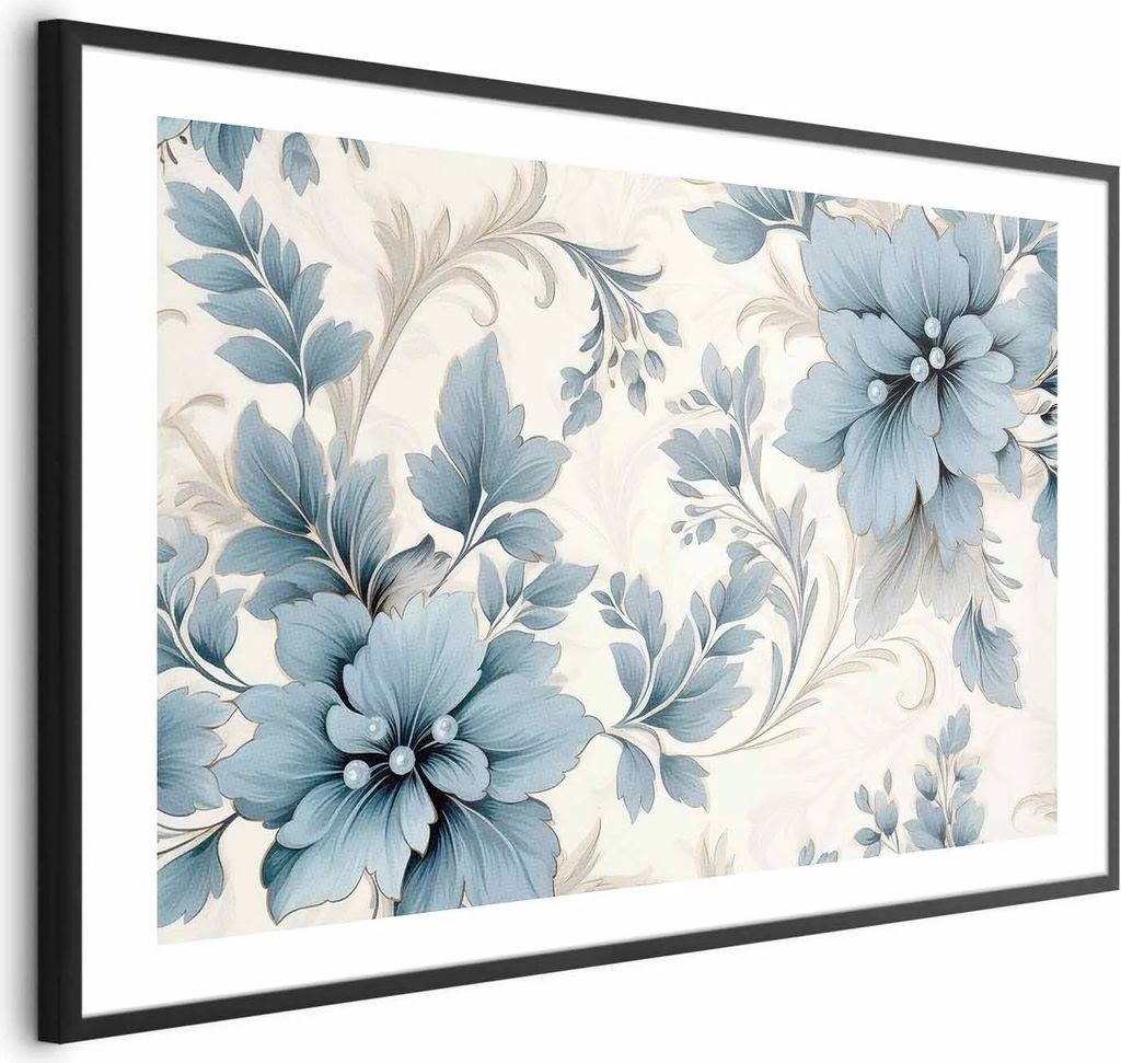 Posterpapier Poster - Turquoise Ornamental Retro Flowers 90x60 cm Blumen b-H-10011-ao-a
