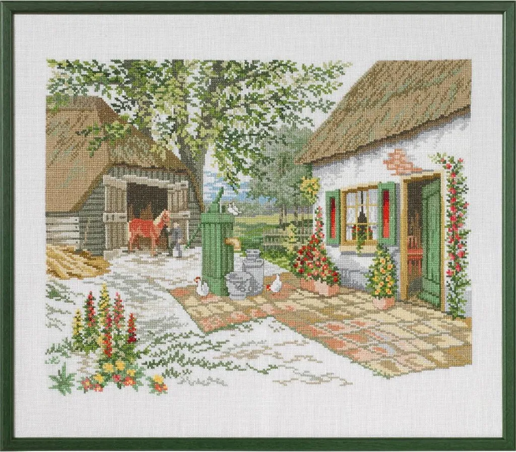Kit de Broderie Point de Croix Compté Ferme et Cheval Modèle 50x43cm