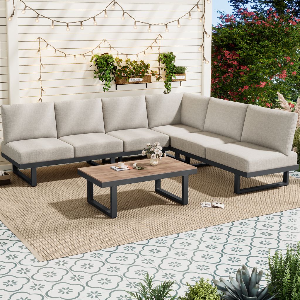 okwish Gartenmöbel-Set, Garten-Loungesessel-Set, Ecksofa, Outdoor-Relaxbett, Couchtisch,Kann in ein Liegebett umgewandelt werden, Grau