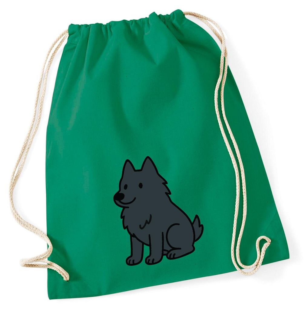 Huuraa Turnbeutel Schipperke Comic Schippi 12 Liter Kelly Green Baumwolle Rucksack Geschenkidee