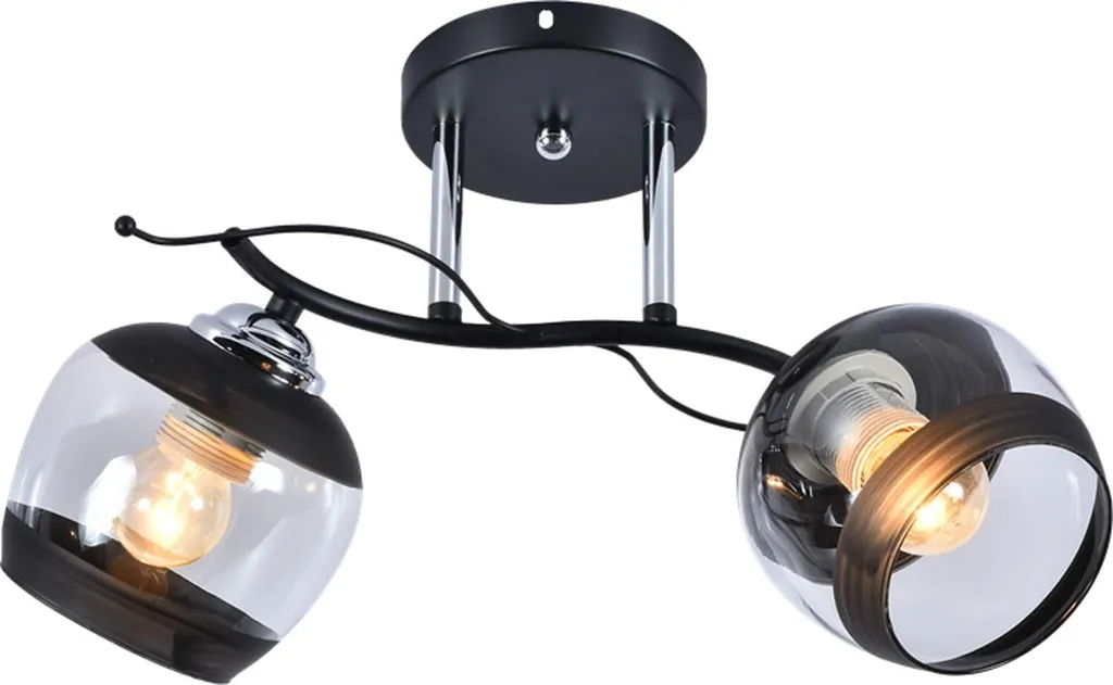 Lustre 2 lumières E27 Almeria noir chrome en verre - Format 25x48x15 cm