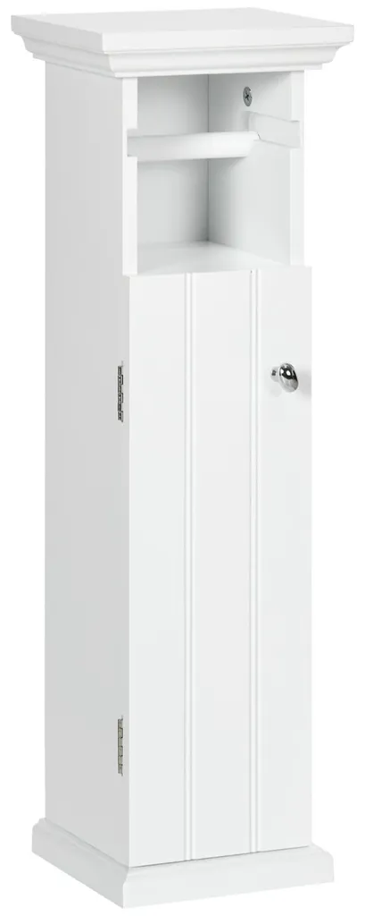 Petit meuble colonne WC blanc en bois avec dévidoir et rangement intégré