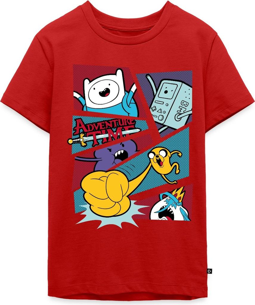 Spreadshirt Adventure Time Mit Finn Und Jake Comic Felder Teenager Premium T-Shirt, 158/164 (12 Jahre), Rot