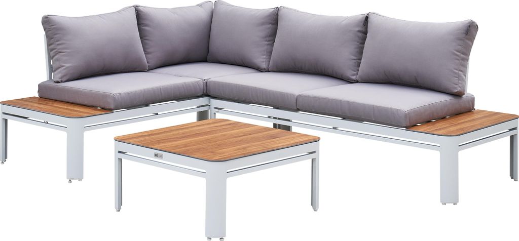 AXI Eos Lounge Set mit eingebauter Gartenliege | Garten Loungeset aus Aluminium & PSPC in Weiß & Holz Look | Gartenmöbel / Loungemöbel Set für ...