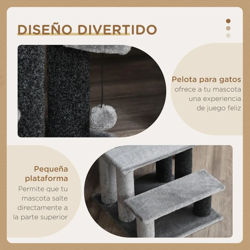 Arbre à chat compact type escalier 4 paliers en peluche grise douce - 5