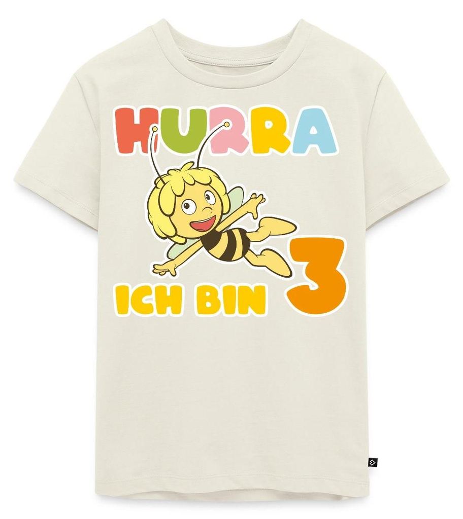 Spreadshirt Biene Maja Hurra Ich bin 3 Dritter Geburtstag Kinder Premium T-Shirt, 134/140 (8 Jahre), Naturweiß